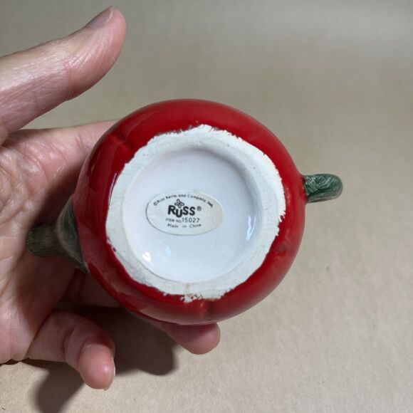 Vintage 2 Russ Miniature Teapot Tomato Garden Festival & Green Cabbage EUC - Picture 6 of 12